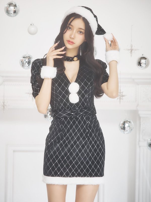 画像27: 【即日発送！】【サンタコス 4点セット】【XS-XLサイズ/2カラー】袖付きビジューベロアタイトサンタコスプレ[YMT] (27)