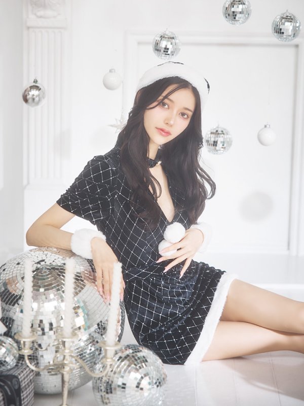 画像33: 【即日発送！】【サンタコス 4点セット】【XS-XLサイズ/2カラー】袖付きビジューベロアタイトサンタコスプレ[YMT] (33)