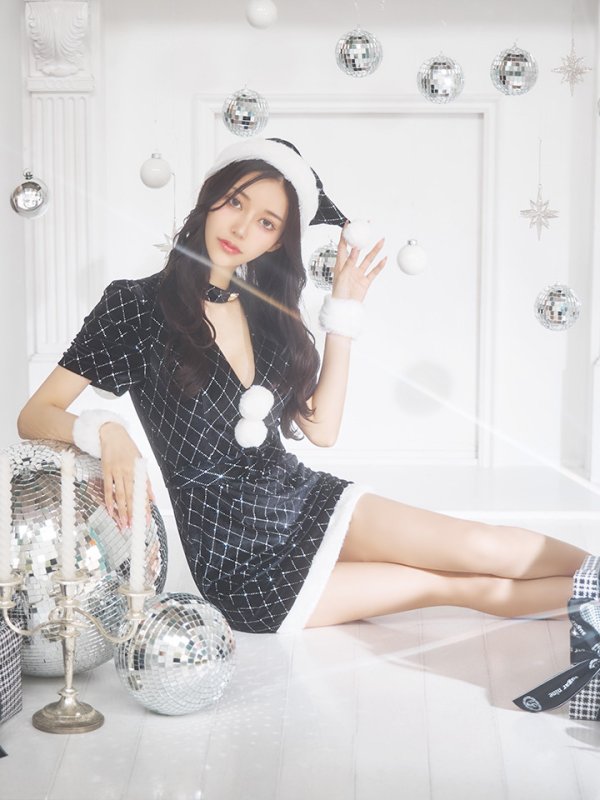 画像34: 【即日発送！】【サンタコス 4点セット】【XS-XLサイズ/2カラー】袖付きビジューベロアタイトサンタコスプレ[YMT] (34)