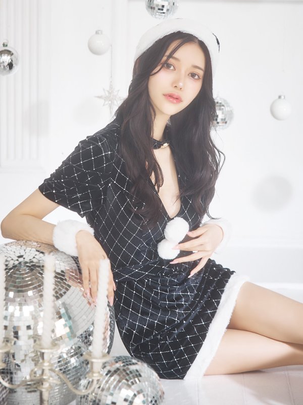 画像19: 【即日発送！】【サンタコス 4点セット】【XS-XLサイズ/2カラー】袖付きビジューベロアタイトサンタコスプレ[YMT] (19)