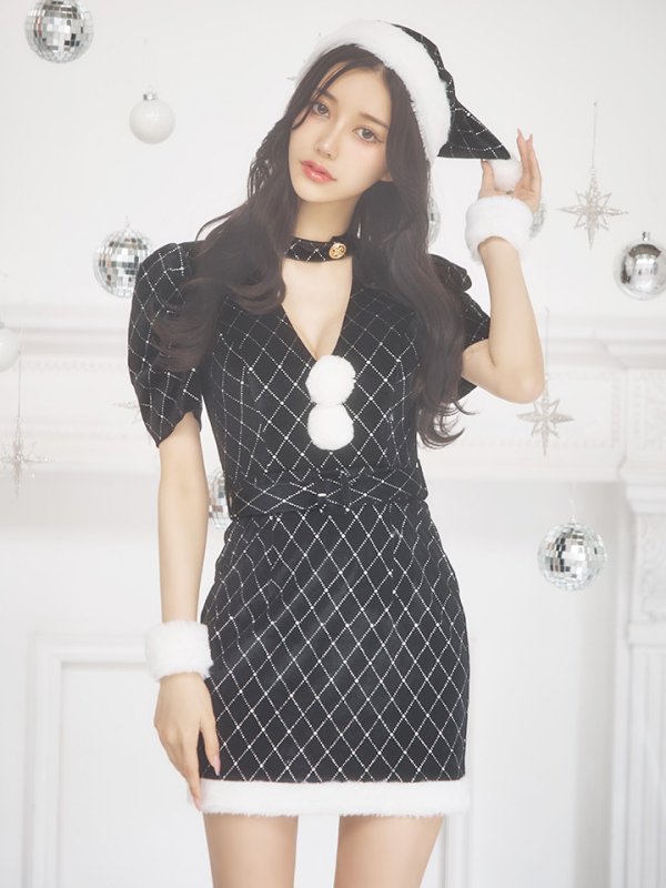 画像20: 【即日発送！】【サンタコス 4点セット】【XS-XLサイズ/2カラー】袖付きビジューベロアタイトサンタコスプレ[YMT] (20)