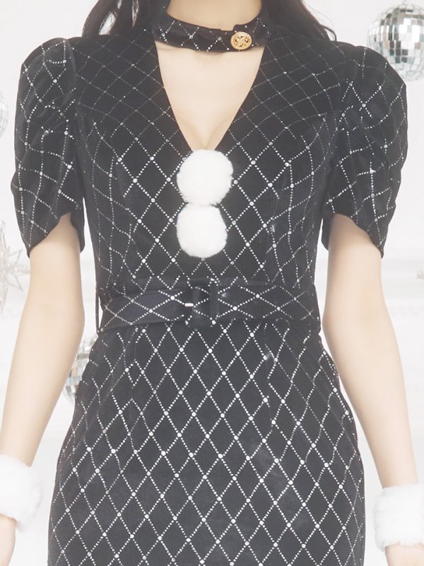 画像23: 【即日発送！】【サンタコス 4点セット】【XS-XLサイズ/2カラー】袖付きビジューベロアタイトサンタコスプレ[YMT] (23)