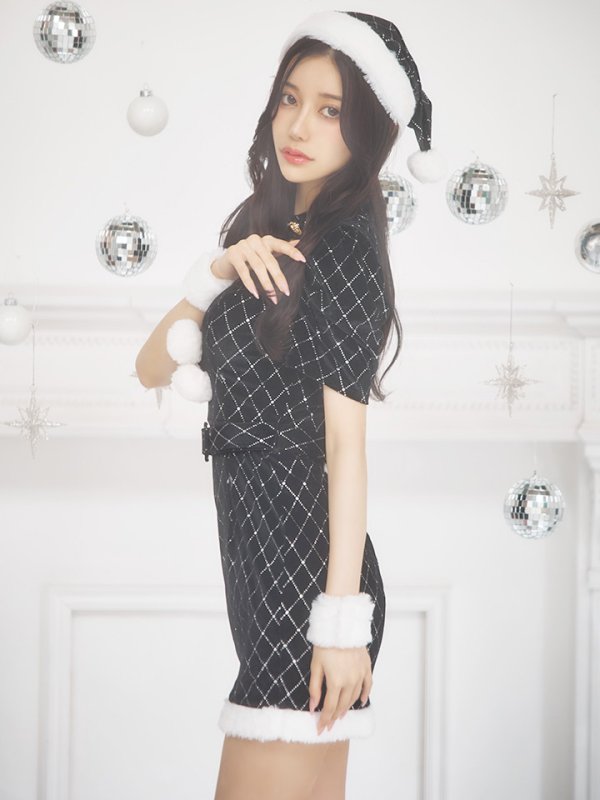 画像25: 【即日発送！】【サンタコス 4点セット】【XS-XLサイズ/2カラー】袖付きビジューベロアタイトサンタコスプレ[YMT] (25)