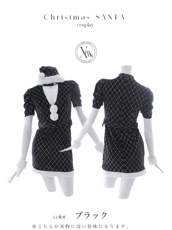 画像37: 【即日発送！】【サンタコス 4点セット】【XS-XLサイズ/2カラー】袖付きビジューベロアタイトサンタコスプレ[YMT] (37)