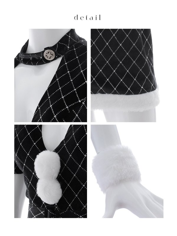 画像39: 【即日発送！】【サンタコス 4点セット】【XS-XLサイズ/2カラー】袖付きビジューベロアタイトサンタコスプレ[YMT] (39)