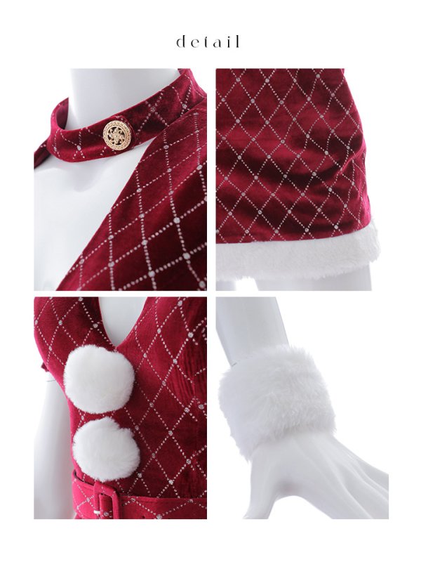 画像44: 【即日発送！】【サンタコス 4点セット】【XS-XLサイズ/2カラー】袖付きビジューベロアタイトサンタコスプレ[YMT] (44)