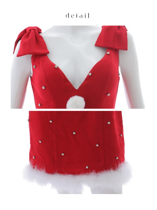 画像32: 【ノベルティ対象】【即日発送！】【サンタコス 4点セット】【XS-XLサイズ/3カラー】ショルダーリボンビジューサンタ[YMT] (32)