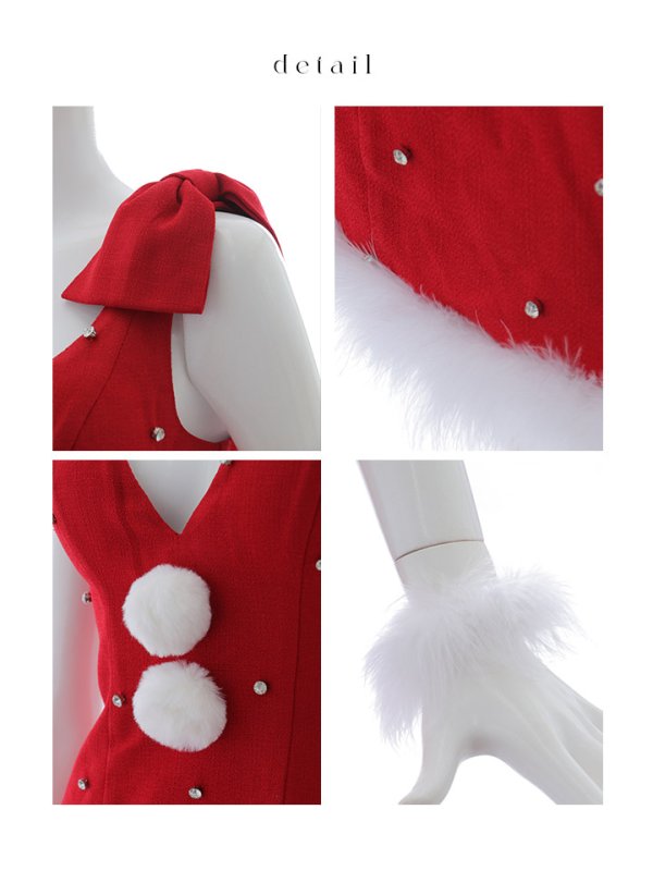 画像33: 【ノベルティ対象】【即日発送！】【サンタコス 4点セット】【XS-XLサイズ/3カラー】ショルダーリボンビジューサンタ[YMT] (33)