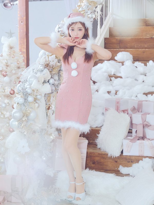 画像22: 【ノベルティ対象】【即日発送！】【サンタコス 4点セット】【XS-XLサイズ/3カラー】ショルダーリボンビジューサンタ[YMT] (22)