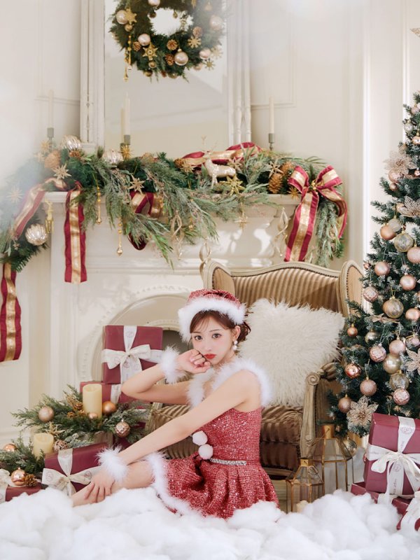 画像12: 【一部予約商品/11月中旬発送予定】【サンタコス 4点セット】【XS-XLサイズ/3カラー】ラメツイードミニワンピースサンタ[YMT] (12)