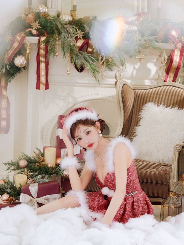 画像15: 【一部予約商品/11月中旬発送予定】【サンタコス 4点セット】【XS-XLサイズ/3カラー】ラメツイードミニワンピースサンタ[YMT] (15)