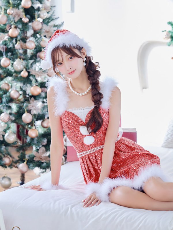 画像21: 【一部予約商品/11月中旬発送予定】【サンタコス 4点セット】【XS-XLサイズ/3カラー】ラメツイードミニワンピースサンタ[YMT] (21)