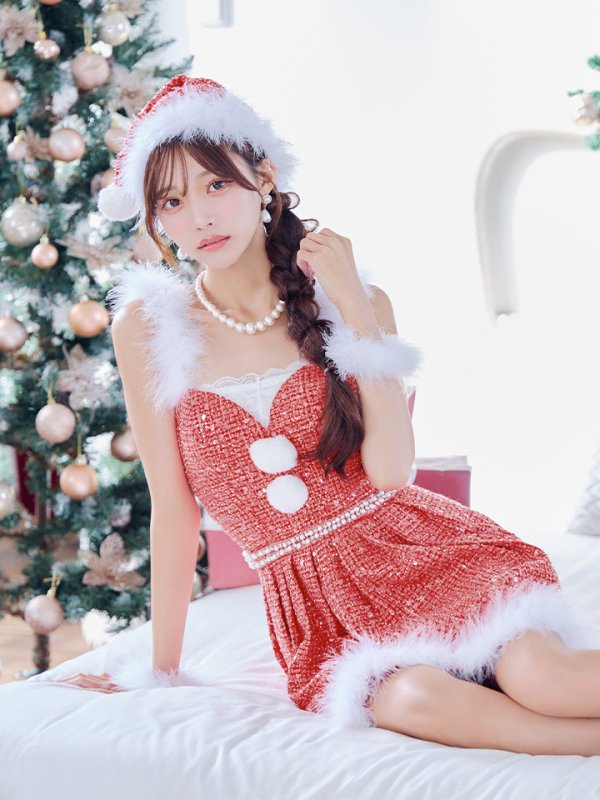 画像25: 【一部予約商品/11月中旬発送予定】【サンタコス 4点セット】【XS-XLサイズ/3カラー】ラメツイードミニワンピースサンタ[YMT] (25)