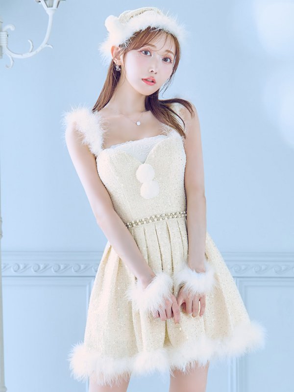 画像3: 【一部予約商品/11月中旬発送予定】【サンタコス 4点セット】【XS-XLサイズ/3カラー】ラメツイードミニワンピースサンタ[YMT] (3)