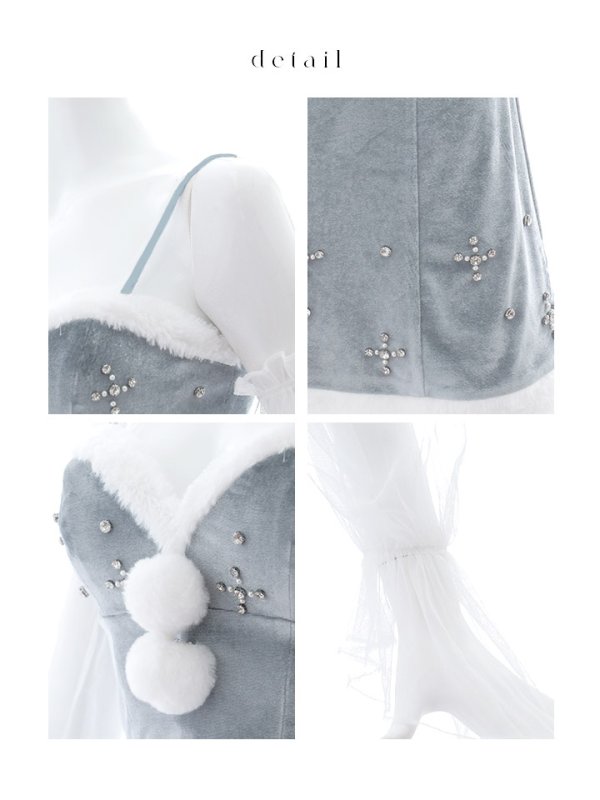 画像41: 【ノベルティ対象】【即日発送！】【サンタコス 4点セット】【S-Lサイズ/2カラー】チュール袖セットアップビジューサンタコスプレ[YMT] (41)