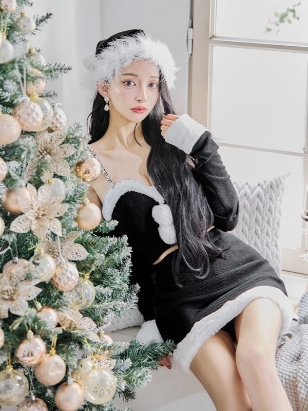 画像7: 【即日発送】【サンタコス 5点セット】【XS-Lサイズ/3カラー】オフショルダーロングスリーブセットアップサンタコスプレ[OF01] (7)