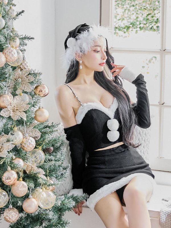 画像12: 【即日発送】【サンタコス 5点セット】【XS-Lサイズ/3カラー】オフショルダーロングスリーブセットアップサンタコスプレ[OF01] (12)