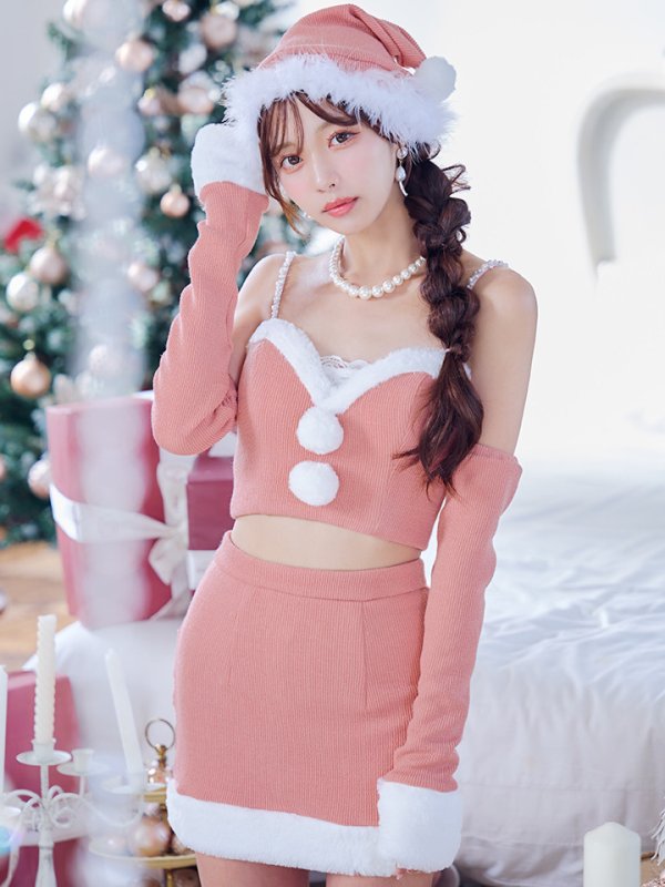 画像14: 【即日発送】【サンタコス 5点セット】【XS-Lサイズ/3カラー】オフショルダーロングスリーブセットアップサンタコスプレ[YMT] (14)