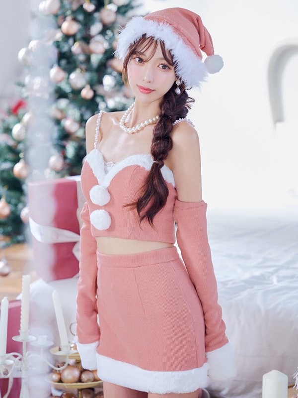 画像3: 【即日発送】【サンタコス 5点セット】【XS-Lサイズ/3カラー】オフショルダーロングスリーブセットアップサンタコスプレ[YMT] (3)