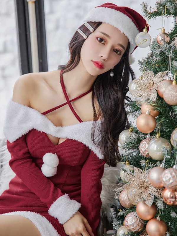 画像1: 【即日発送】【サンタコス 3点セット】【S-Lサイズ/1カラー】クロスネックバストオープンサンタコスプレ[OF01] (1)