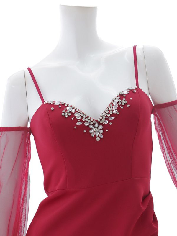 画像15: ビジューオフショルダーミニドレス/タック/ストレッチ/ロングスリーブ/谷間見せ/ミニドレス/キャバドレス【XS-XLサイズ/1カラー】[OF01A] 【SB】dzpg (15)