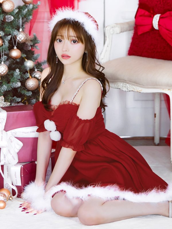 画像3: 【即日発送】【サンタコス 4点セット】【S-Lサイズ/1カラー】パフスリーブオフショルフレアサンタコスプレ[OF01] (3)