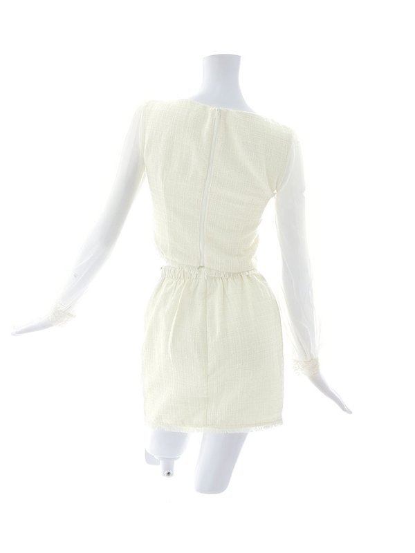 画像17: ツイードセットアップドレス/2ピース/チュール袖/パールボタン/谷間見せ/背中隠し/ミニドレス/キャバドレス 【S-XLサイズ/1カラー】[OF01A] 【SB】dzy (17)