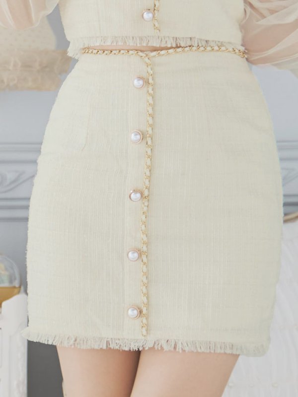 画像6: ツイードセットアップドレス/2ピース/チュール袖/パールボタン/谷間見せ/背中隠し/ミニドレス/キャバドレス 【S-XLサイズ/1カラー】[OF01A] 【SB】dzy (6)