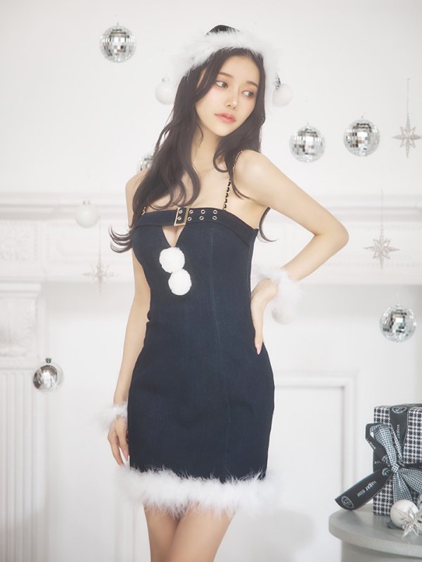 画像15: 【即日発送！】【サンタコス 4点セット】【XS-Mサイズ/1カラー】デニムキャミソールサンタコスプレ[YMT] (15)