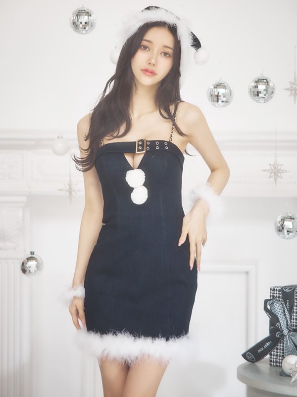 画像2: 【即日発送！】【サンタコス 4点セット】【XS-Mサイズ/1カラー】デニムキャミソールサンタコスプレ[YMT] (2)