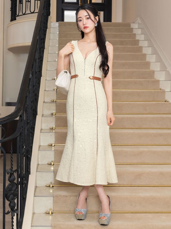 画像2: 【sifeel/シフィール】【送料無料！】ツイードスパンコールマーメイドワンピース/キャバドレス【S-Lサイズ/1カラー】[OF01A] 【SB】dzwv (2)