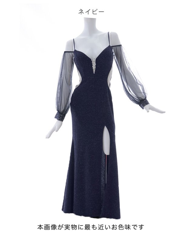 画像19: シアースリーブラメロングドレス/キャミソール/谷間見せ/背中見せ/スリット/ロングドレス/キャバドレス【S-Lサイズ/2カラー】[OF01A] 【SB】dzc (19)