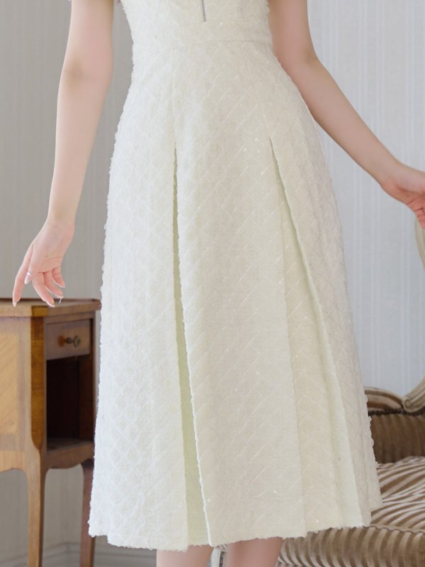 画像5: 新サイズ登場!【sifeel/シフィール】ツイードミディアムドレス/ジップアップ/パール/フレアスカート/背中隠し/キャバドレス【S-XLサイズ/1カラー】[OF01A] 【SB】dzj (5)