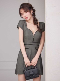 ラメフロントジップハイウエストプリーツミニドレス
