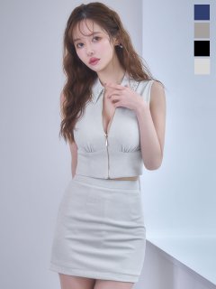 パール襟フロントジップセットアップタイトミニドレス/キャバドレス【XS-XLサイズ/ 4カラー】【一部予約商品/2月中旬発送予定】[OF01] 【SB】dzwIA [3432SBdzwIA-260130-1]