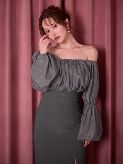 オフショルシャーリングラメミディアムドレス/キャバドレス