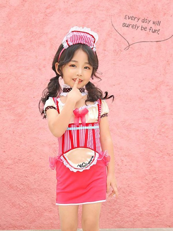 画像1: 【即日発送】アメリカンウェイトレキッズ女の子用（子供衣装ピンク）《ハロウィンコスプレ3点セット》【Malymoon/マリームーン】[HC02] 3540kidsML (1)