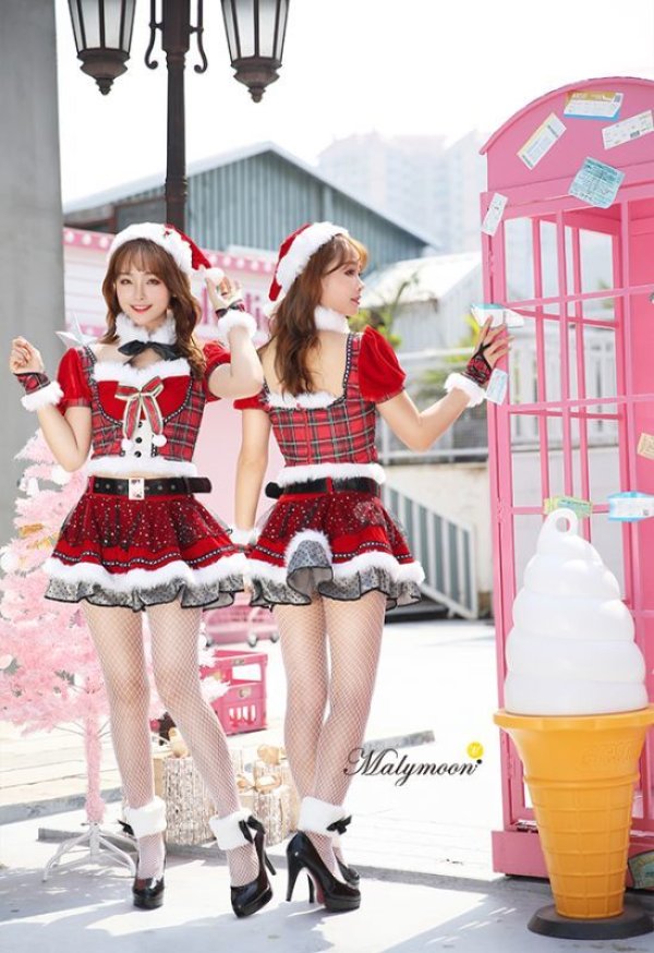 画像8: 【即日発送】【クリスマスコスプレ8点セット】【Malymoon/マリームーン】チェック柄サンタクロース【フリーサイズ/1カラー】[YMT] (8)