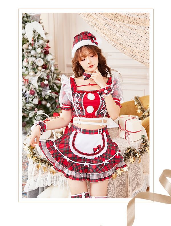 画像4: 【即日発送！】【クリスマスコスプレ8点セット】【Malymoon/マリームーン】ガーリーチェックサンタ【フリーサイズ/1カラー】[OF03] (4)