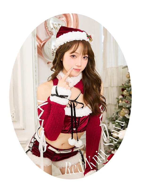 画像2: 【ノベルティ対象】【即日発送！】【クリスマスコスプレ7点セット】【Malymoon/マリームーン】リボンラッピングサンタセットアップ【フリーサイズ/2カラー】[YMT] (2)