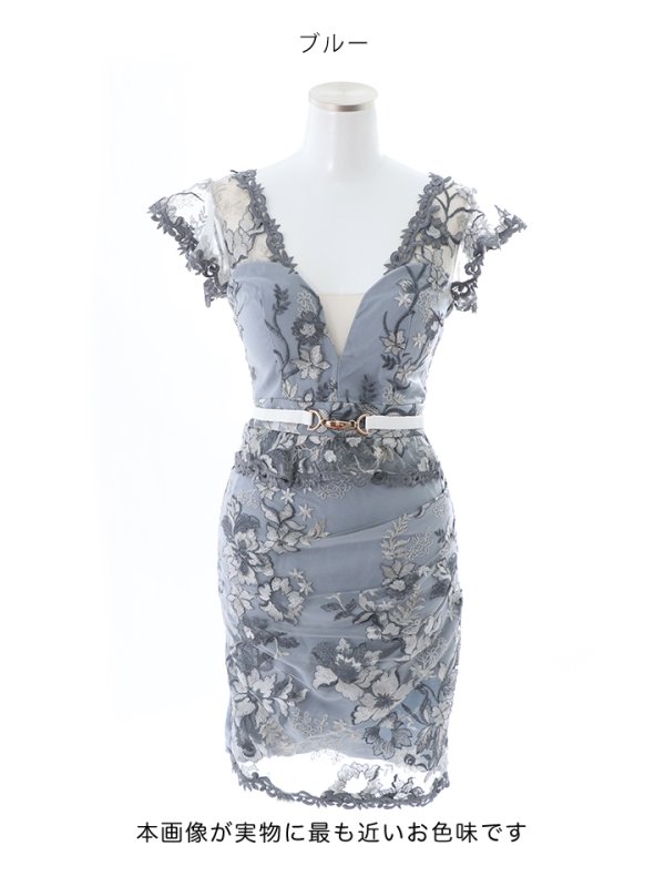 画像10: フラワー刺繍胸元シアーレースドレス/透け/谷間見せ/フリル/ベルト/キャバドレス/ミニドレス【XS-XLサイズ/1カラー】[OF03-U] 【YN】 (10)