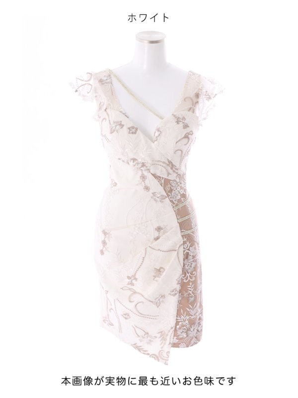 画像24: フラワー刺繍フェイクレースドレス/透け/フリル/ビジュー/谷間見せ/キャバドレス/ミニドレス【XS-XLサイズ/3カラー】[HC02-X]【YN】 (24)
