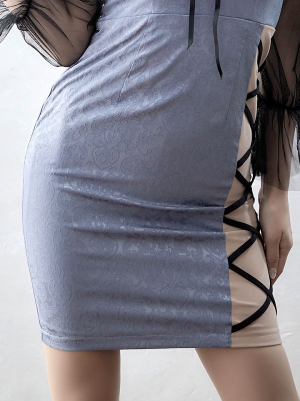 画像6: サイドシアーレイヤードドレス/シアー/谷間見せ/タイト/キャバドレス/ミニドレス【S-Lサイズ/2カラー】[OF03-U]【YN】dzj (6)