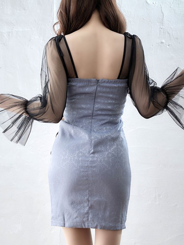 画像7: サイドシアーレイヤードドレス/シアー/谷間見せ/タイト/キャバドレス/ミニドレス【S-Lサイズ/2カラー】[OF03-U]【YN】dzj (7)