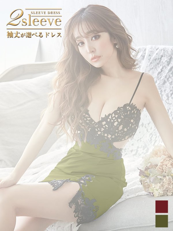 画像1: 再入荷！選べる袖ドレス/花柄刺繍スピンドルスリットドレス /透け /谷間見せ /ミニドレス /キャバドレス【XS-XLサイズ/3タイプ】[OF03-U] 【YN】dz (1)