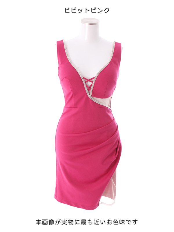 画像12: NEWカラー登場!ビジューラインシアーカットドレス/透け/スピンドル/谷間見せ/ミニドレス/キャバドレス【S-Mサイズ/3カラー】[OF03-X] 【YN】 (12)