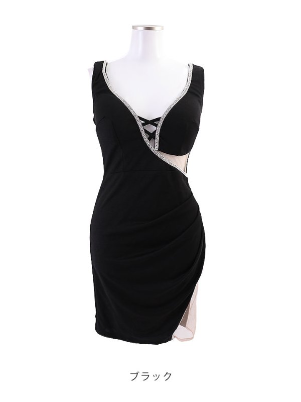 画像13: NEWカラー登場!ビジューラインシアーカットドレス/透け/スピンドル/谷間見せ/ミニドレス/キャバドレス【S-Mサイズ/3カラー】[OF03-X] 【YN】 (13)