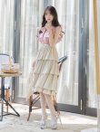 画像4: SALE!再入荷！バイカラーティアードワンピースドレス/レース/リボン/プリーツ/フレアー/ワンピース/ベルト/無地/胸元隠し/背中隠し/ミディアム丈/キャバドレス/パッド無し/【M-XLサイズ/1カラー】[OF03-X] 【YN】dz (4)