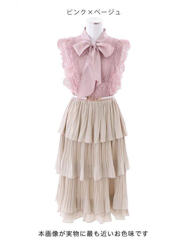 画像22: SALE!再入荷！バイカラーティアードワンピースドレス/レース/リボン/プリーツ/フレアー/ワンピース/ベルト/無地/胸元隠し/背中隠し/ミディアム丈/キャバドレス/パッド無し/【M-XLサイズ/1カラー】[OF03-X] 【YN】dz (22)