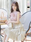 画像3: SALE!再入荷！バイカラーティアードワンピースドレス/レース/リボン/プリーツ/フレアー/ワンピース/ベルト/無地/胸元隠し/背中隠し/ミディアム丈/キャバドレス/パッド無し/【M-XLサイズ/1カラー】[OF03-X] 【YN】dz (3)